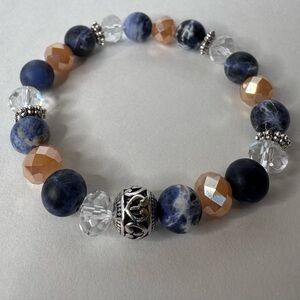 Hand Crafted Blue Sodalite Stretch Bracelet 6.75” Faceted Glass NWT